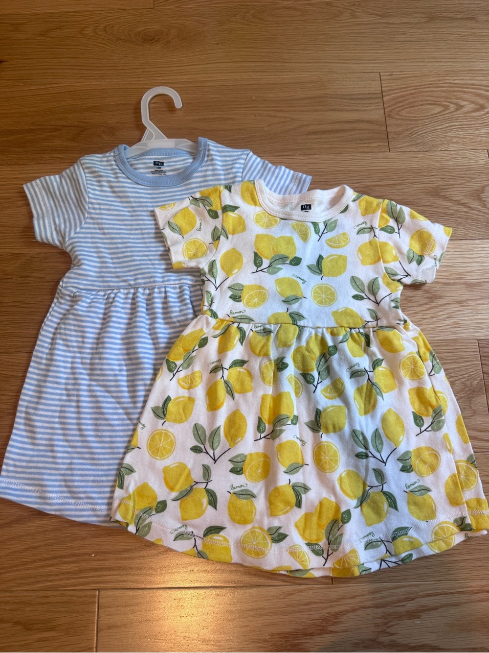 Hudson Baby Lemon Print & Blue Stripe Short Sleeve Dresses - Yellow, Blue